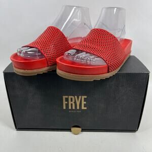 FRYE Sandals Womens 7.5M Lily Perforated Leather Slide Slip On Poppy Red